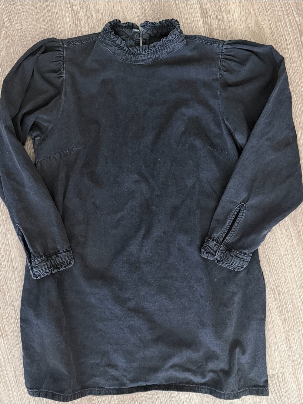 ASOS Black Ruffle Mock-Neck denim Dress sz 14